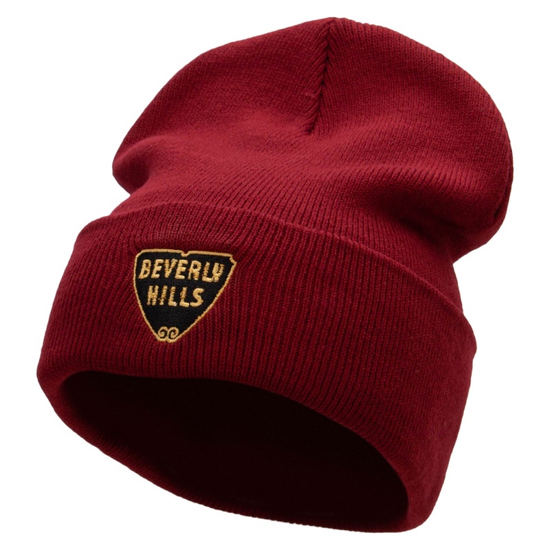 Beverly Hills Embroidered 12 Inch Long Knitted Beanie Maroon One Size