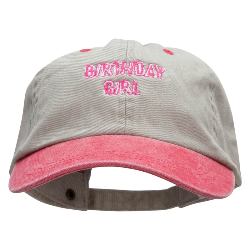 Birthday Girl Embroidered Pigment Dyed Wash Cap Beige Red One Size