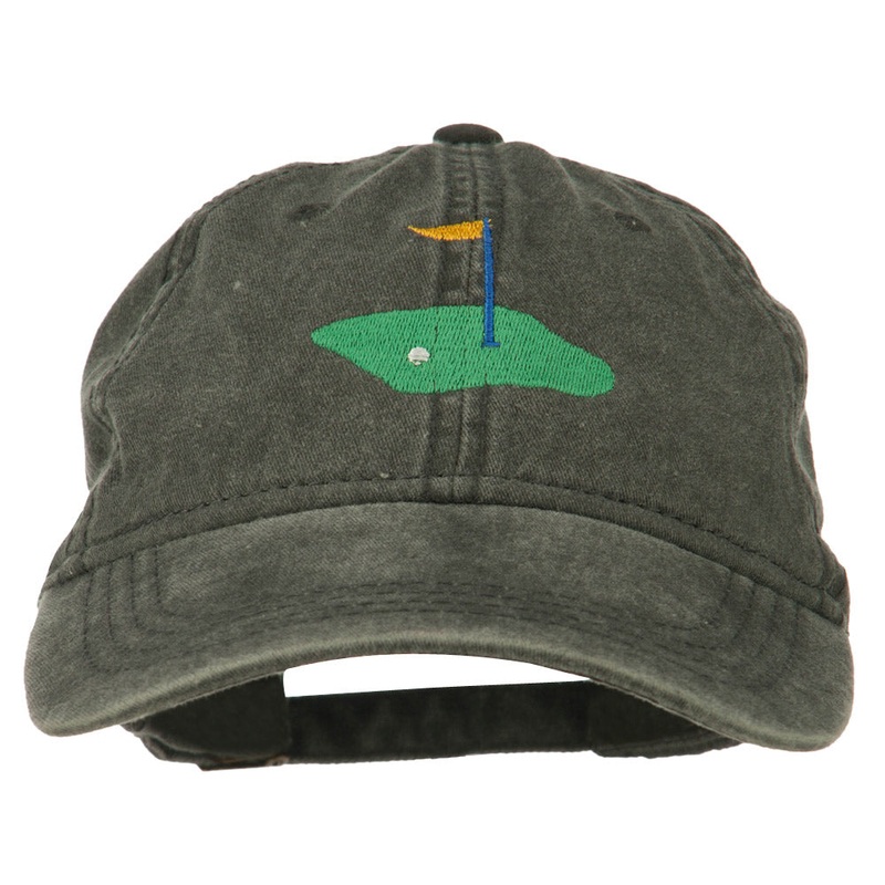 Golf Flag on the Green Embroidered Washed Cap Black One Size