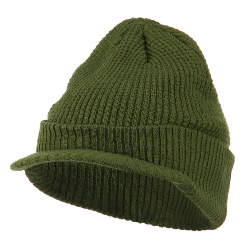 Grid Pattern Cuff Beanie with Visor White One Size