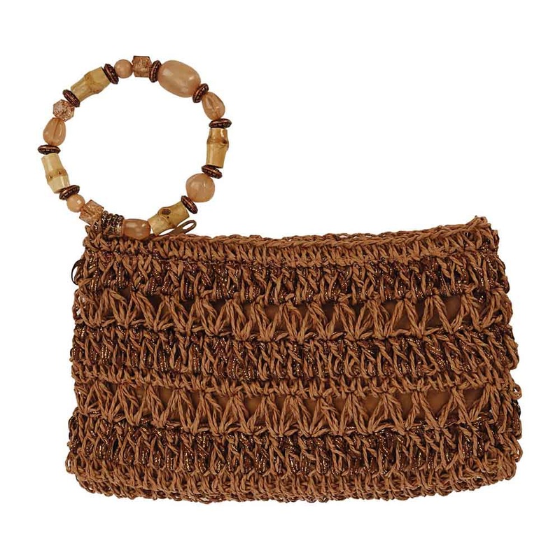 Hand Crocheted Straw Clutch with Beaded Wristlet – Cappelli Straworld Tea