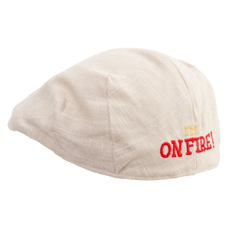 I’m On Fire Embroidered Men’s Linen Ivy Cap Khaki S-M