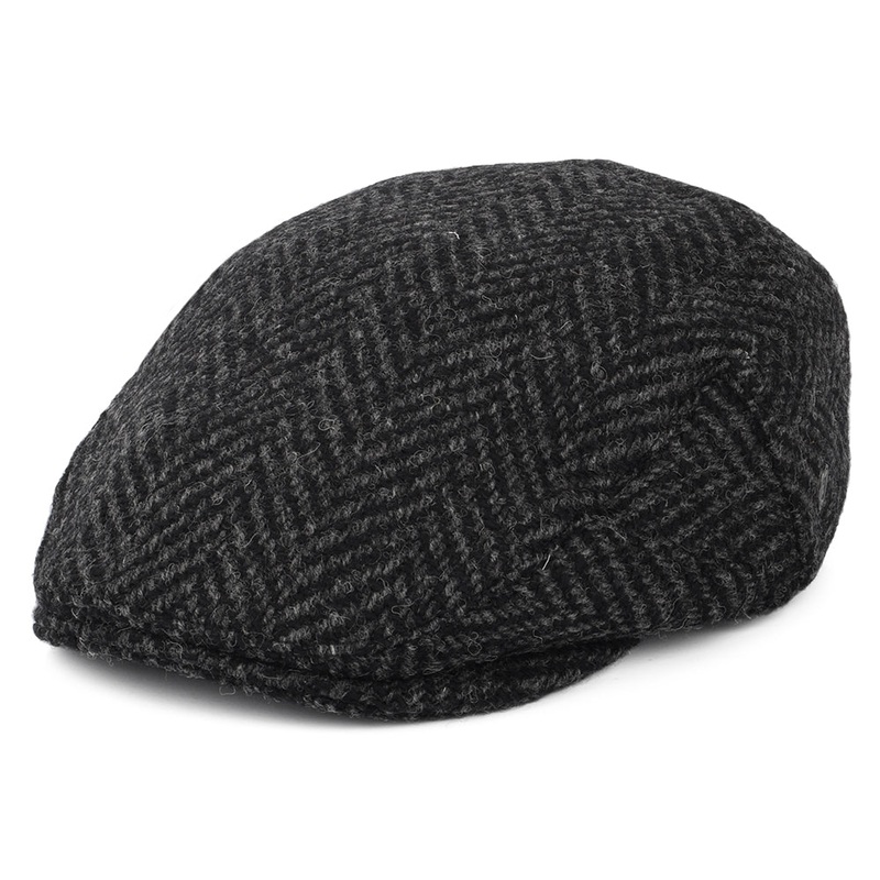 Jaxon & James Heavyweight Donegal Tweed Herringbone Drumbarron Flat Cap – Black-Charcoal S