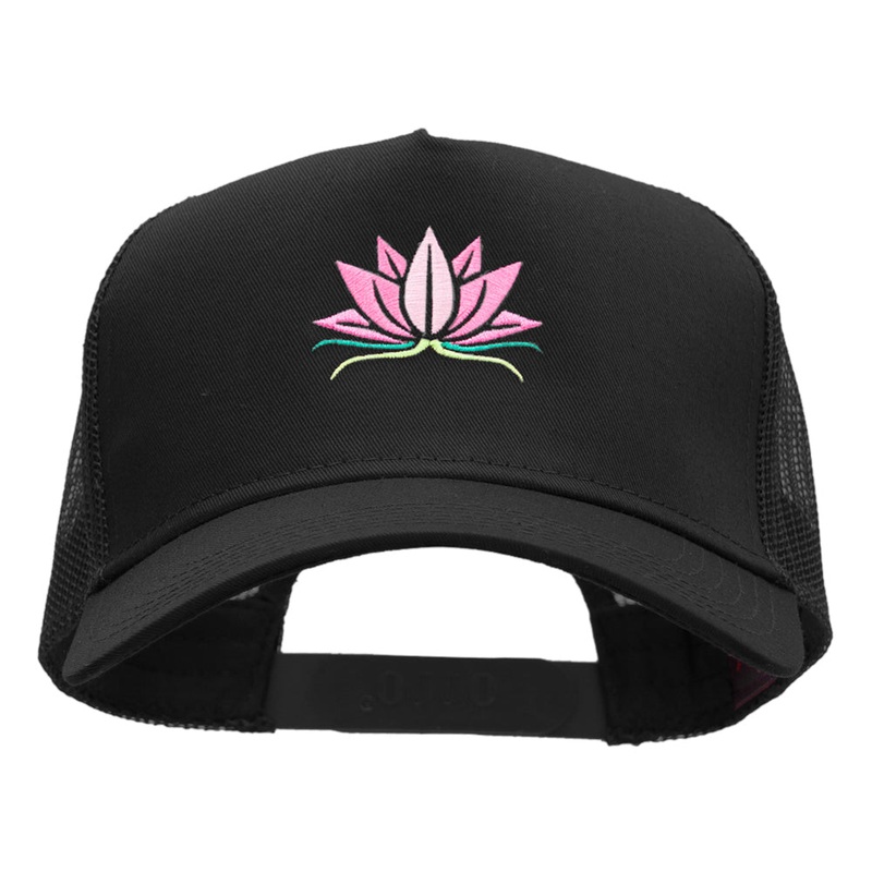 Lotus Spiritual Embroidered Cotton Twill Mesh Cap Black One Size
