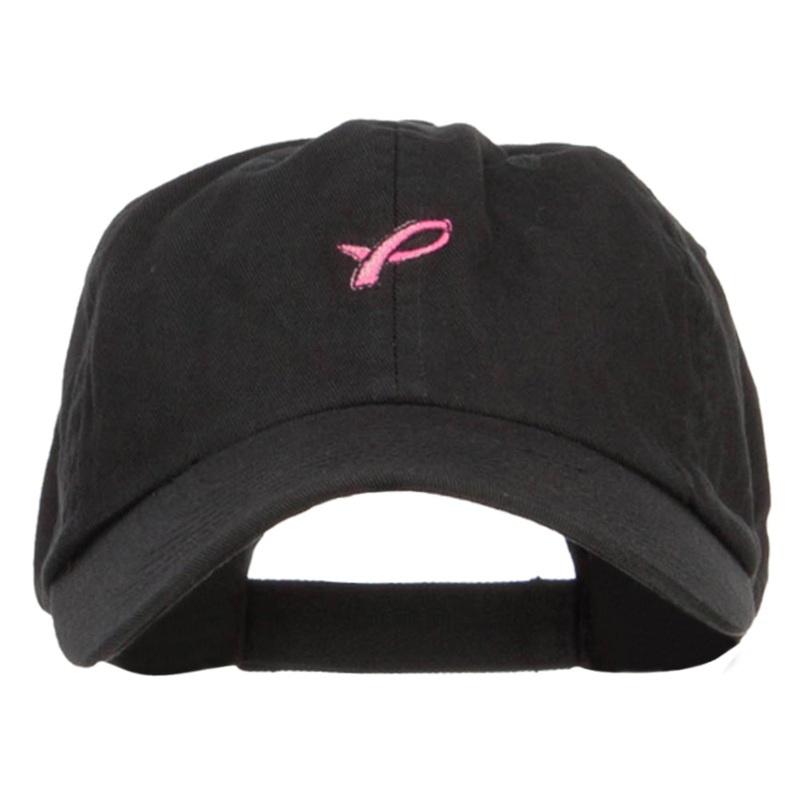 Mini Hot Pink Ribbon Embroidered Low Cap Black One Size