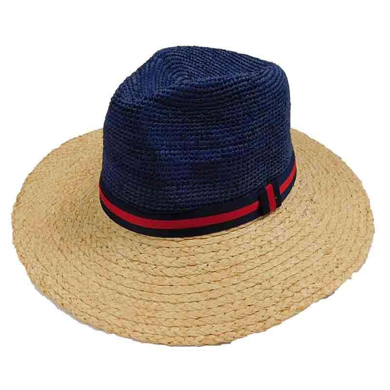 Navy and Natural Raffia Safari Hat by Sun Styles Navy / Natural Large (59 cm)