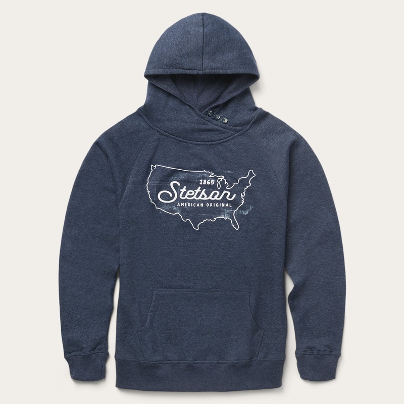 Navy Heather Fleece Knit Hooded Sweatshirt Blue XS