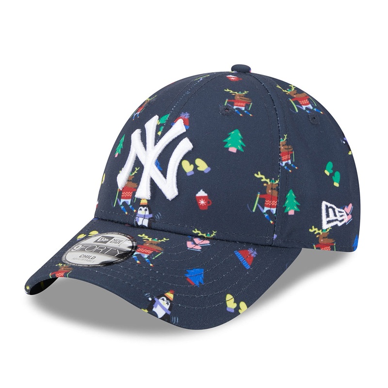 New Era Kids 9FORTY New York Yankees Baseball Cap – MLB Festive AOP – Navy-White CHILD ADJ.