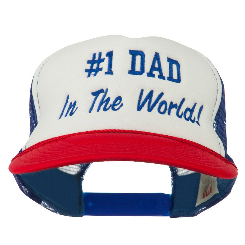 Number 1 Dad In The World Embroidered Foam Mesh Back Cap Red White Royal One Size