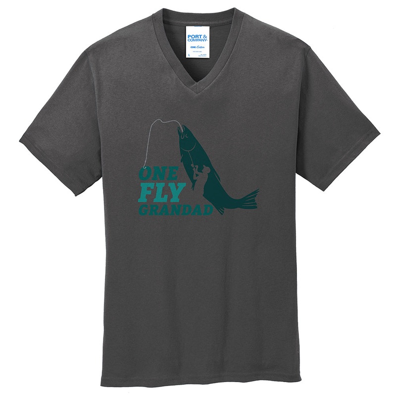 One Fly Grandpa Graphic Men’s Core Cotton V-Neck T-Shirt Charcoal S