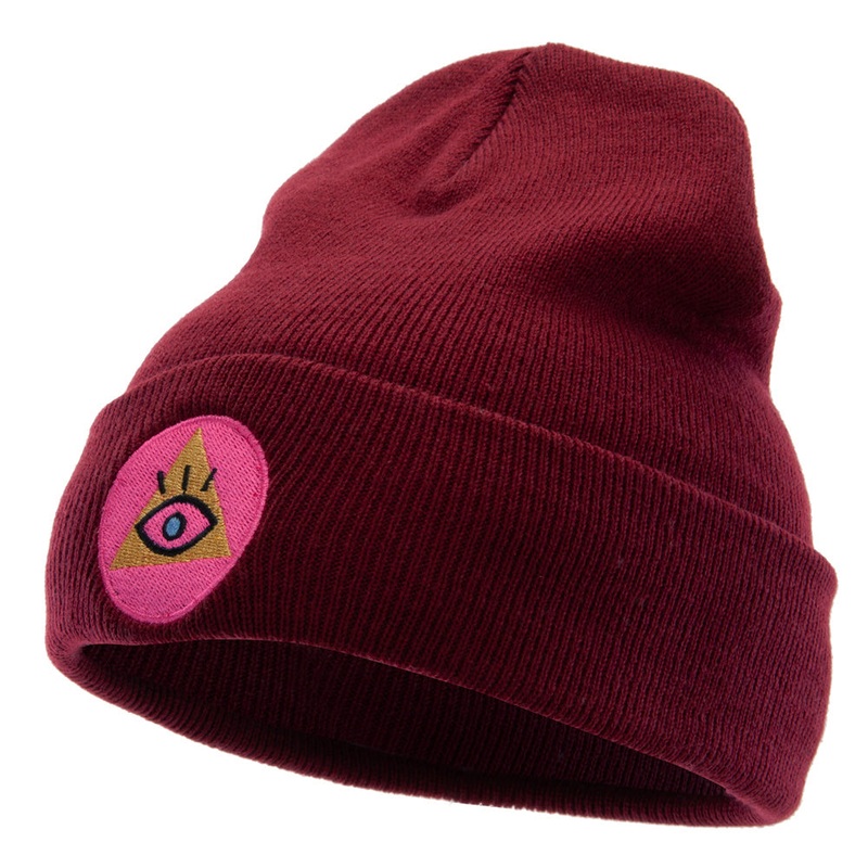 Pyramid Eye Embroidered 12 Inch Long Knitted Beanie Maroon One Size