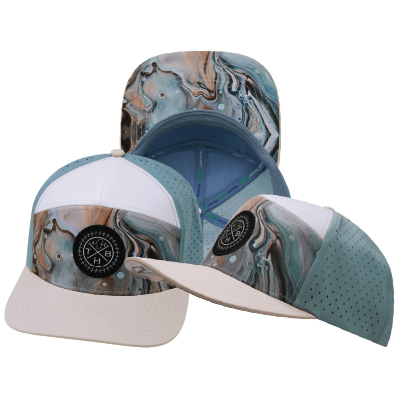 **YOUTH** Color Vibes Hat – Flat Bill – Marble Earth – Cream / White / Light Blue – Laser Mesh