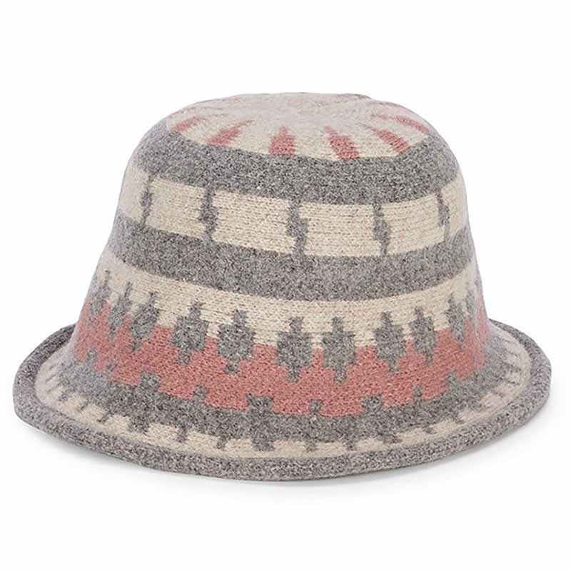 Adora Wool Hat – Geometric Print Soft Wool Bucket Hat Grey Medium (57 cm)