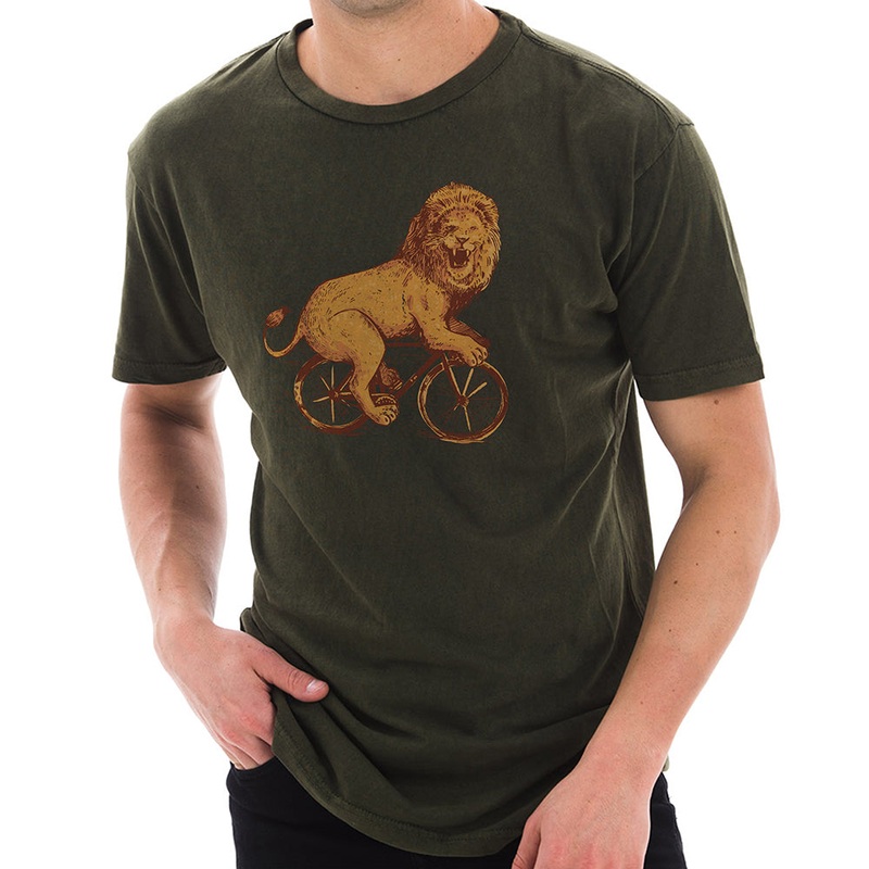 Bicycle Lion Graphic Design Vintage Crewneck Tee Vintage Olive XS
