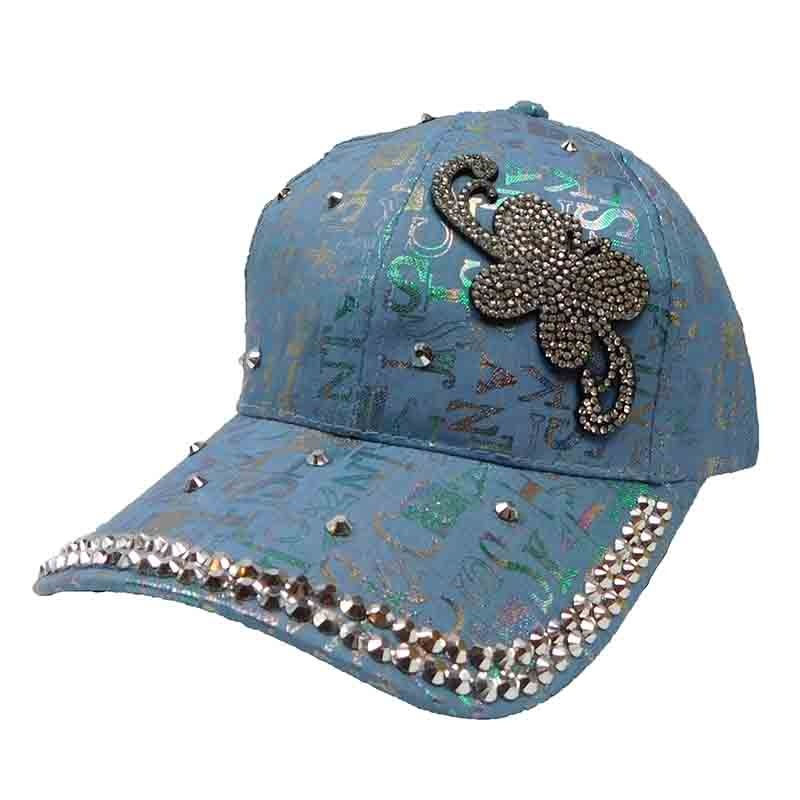 Clover Rhinestone Studded Baseball Cap Blue