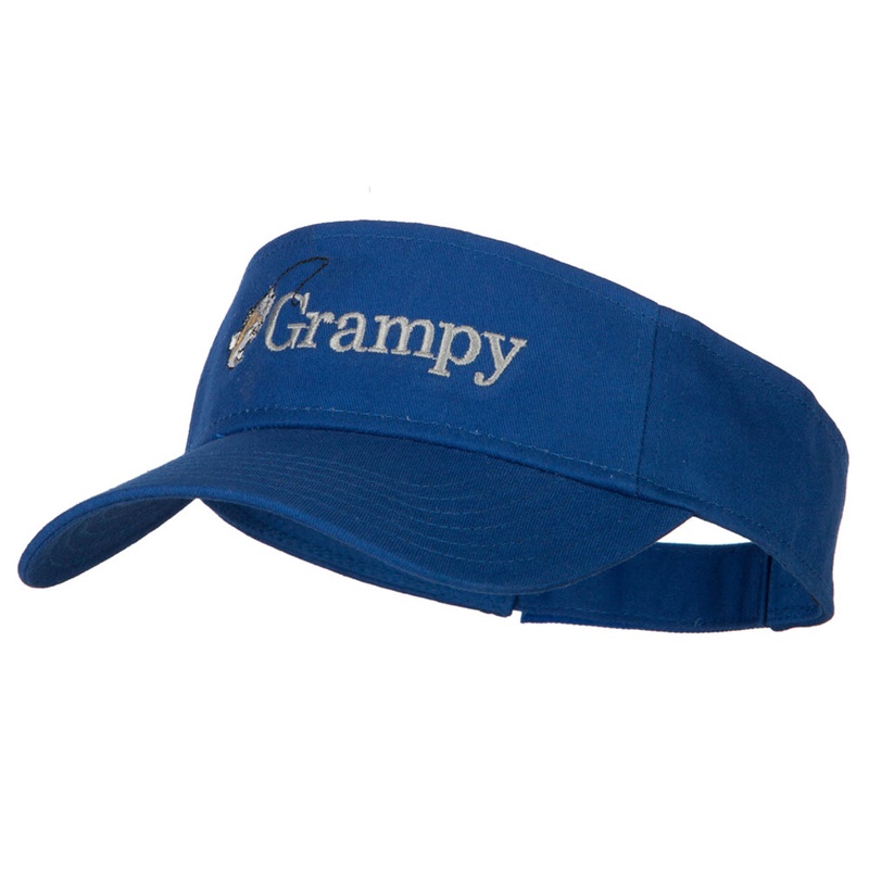 Fishing Grampy Embroidered Cotton Twill Sun Visor Royal One Size