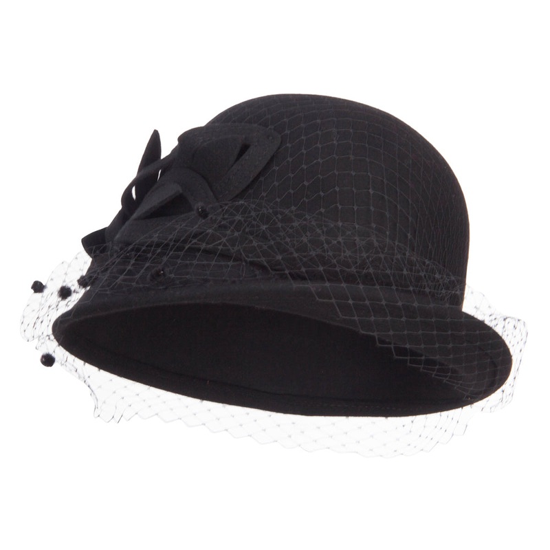 Leaf Flower Net Wool Cloche Grey 2 One Size