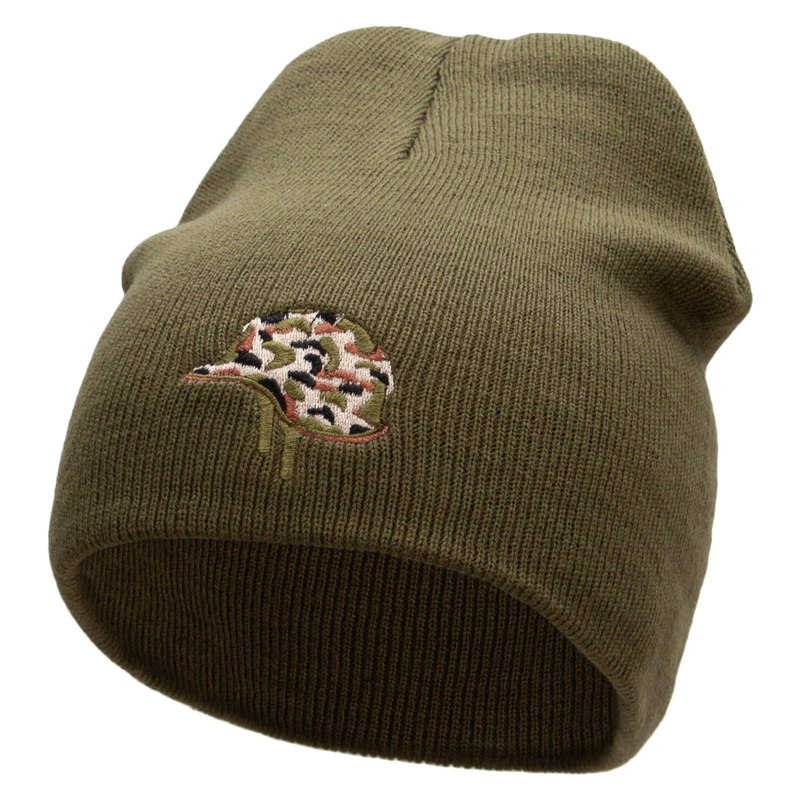Military Helmet Embroidered 8 inch Acrylic Short Blank Beanie Olive One Size
