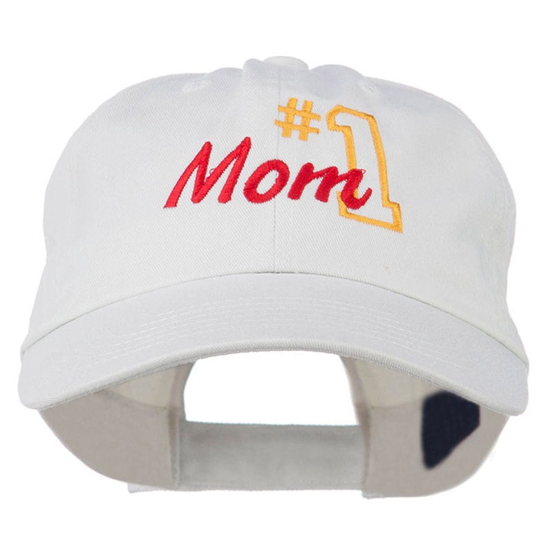 Number 1 Mom Embroidered Washed Cap White One Size