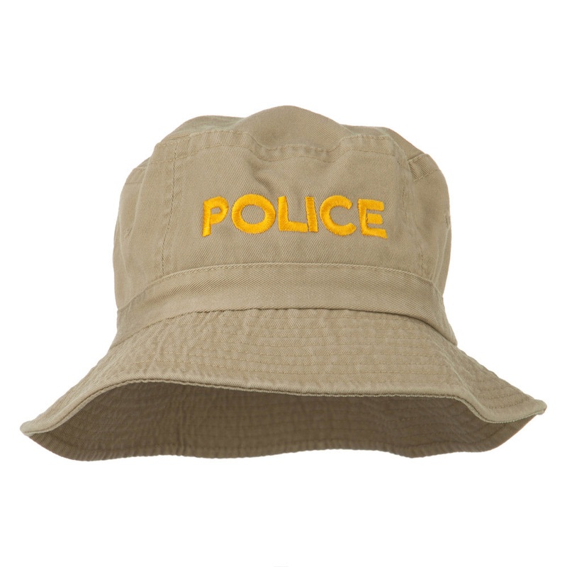 Police Embroidered Pigment Dyed Bucket Hat Khaki One Size