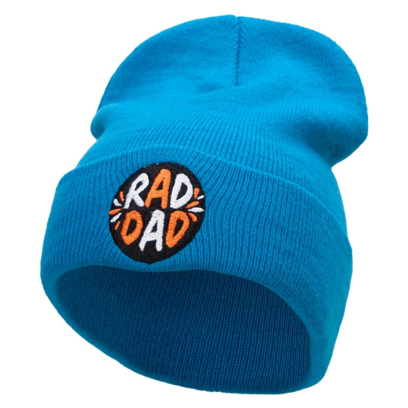 Rad Dad Embroidered 12 Inch Long Knitted Beanie Aqua One Size