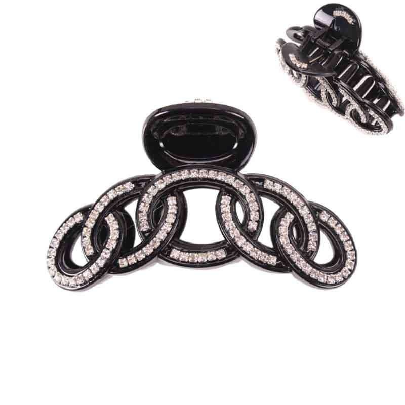 Rhinestone Circle Hair Claw Clip Black