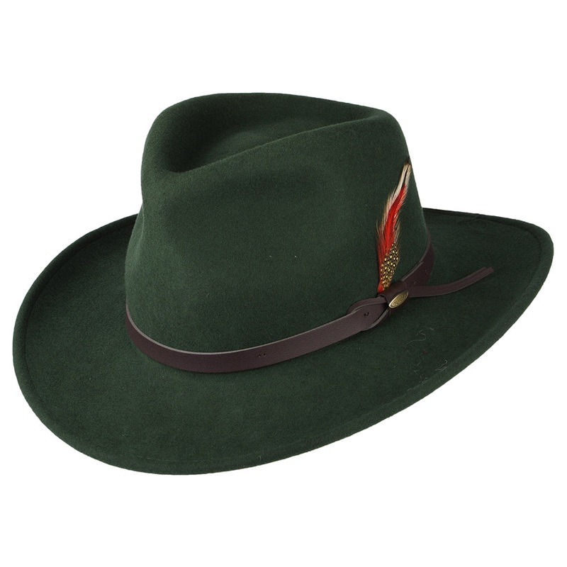 Scala Hats Dakota Crushable Water Repellent Wool Felt Outback Hat – Forest S