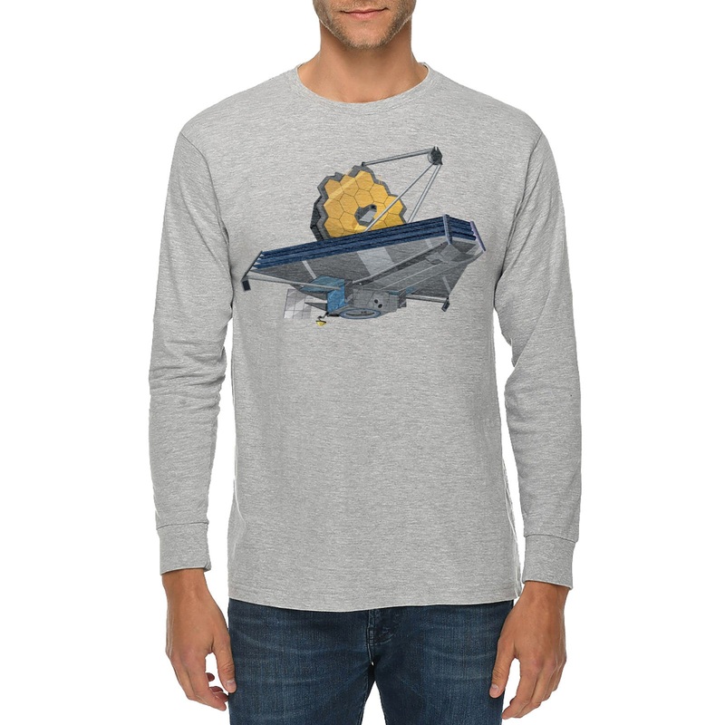 Space Satellite Ship Graphic Long Sleeve Crewneck Tee Heather Grey XS