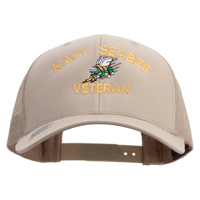 US Navy Seabee Veteran Embroidered Retro Trucker Cap Khaki One Size