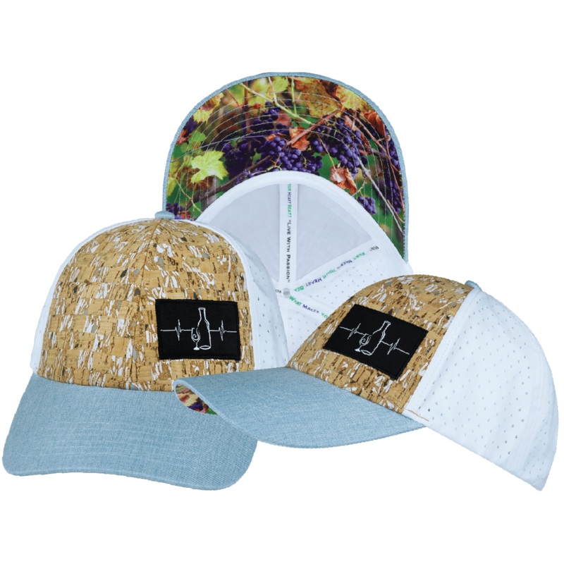 Wine Hat – Low Profile – Ponytail – Cork – Baby Blue / White – Laser Mesh