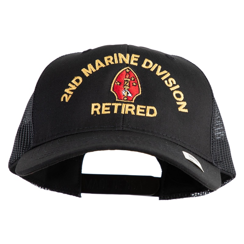 2nd Marine Division Retired Embroidered 6 Panel Structured Cotton Twill Mesh Cap Made in USA Black One Size