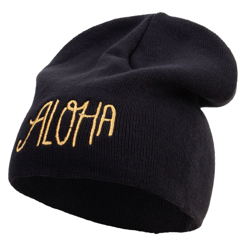 Artistic Aloha Logo Embroidered Big Size Superior Cotton Short Knit Beanie Black XL-3XL