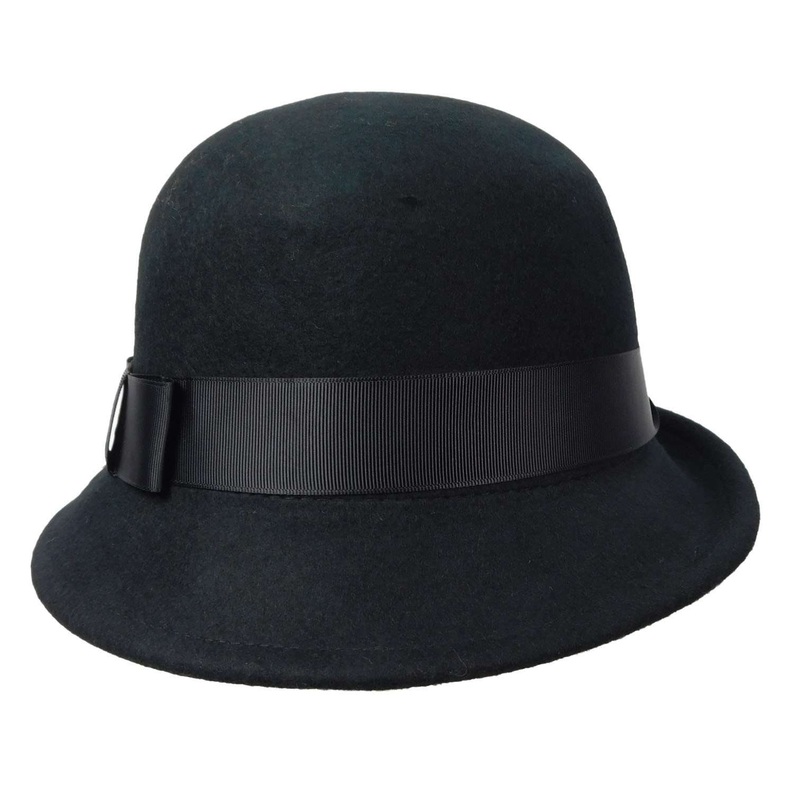 Asymmetrical Curled Brim Cloche Black