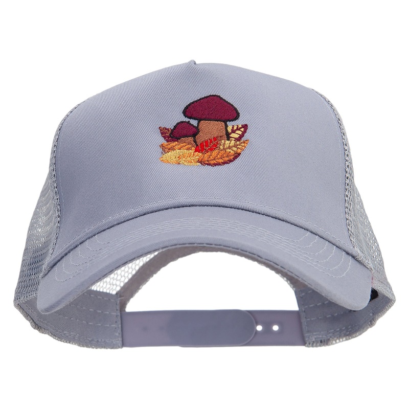 Autumn Shrooms Embroidered Five Panels Pro Style Trucker Mesh Cap Grey One Size