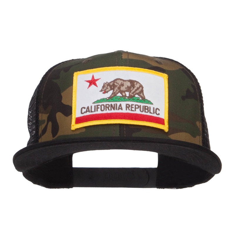 California Republic Patched Camo Mesh Snapback Black Camo One Size