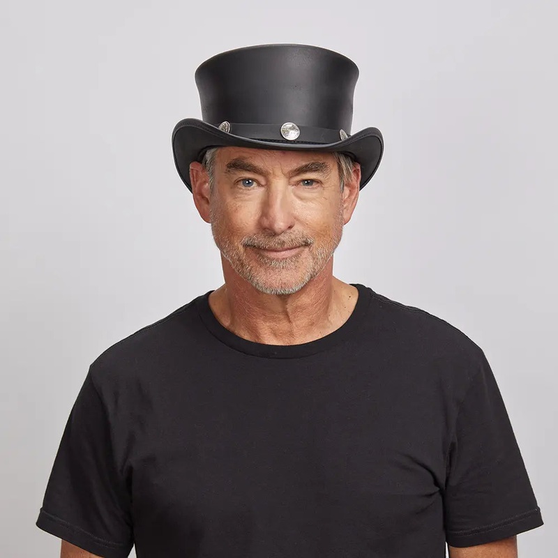 El Dorado Buffalo Nickel | Mens Leather Top Hat with Buffalo Nickel Hat Band Black SM