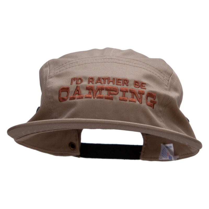I’d Rather Be Camping 5 Panel Embroidered twill Cap Khaki One Size