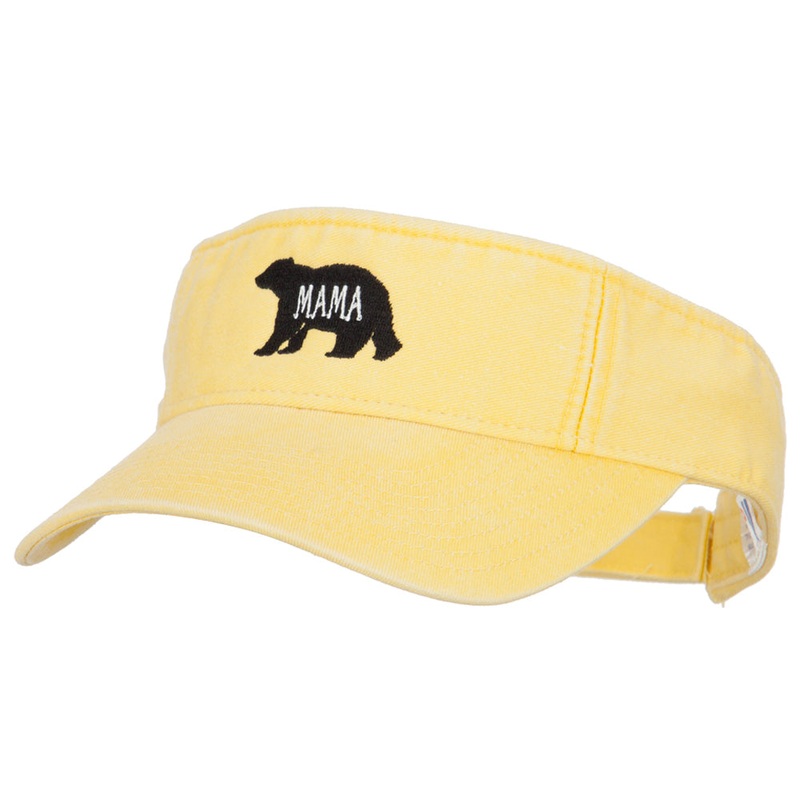 Mama Bear Embroidered Pro Style Cotton Washed Visor Lemon Yellow One Size