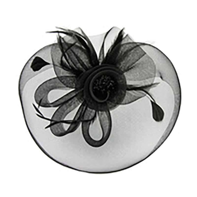 Mesh Veil Bead Center Flower Fascinator Black