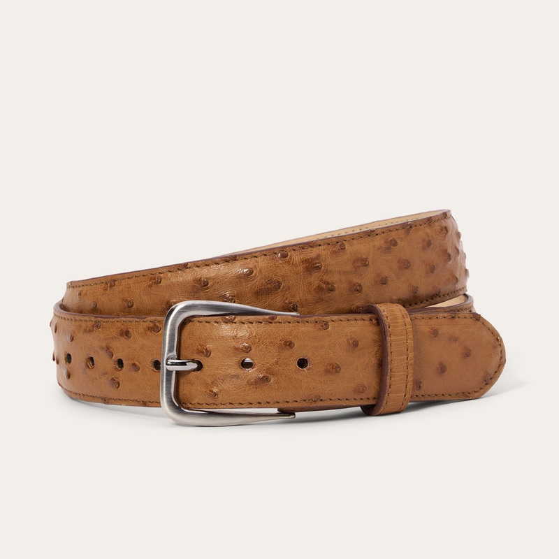 Ostrich Western Tab Belt – 1 1/4″ Width Antique Cognac 32