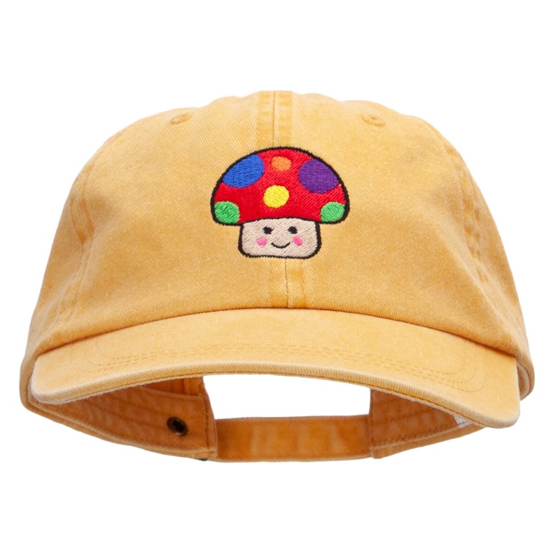 Red Mushroom Embroidered Pigment Dyed Wash Caps Mango One Size