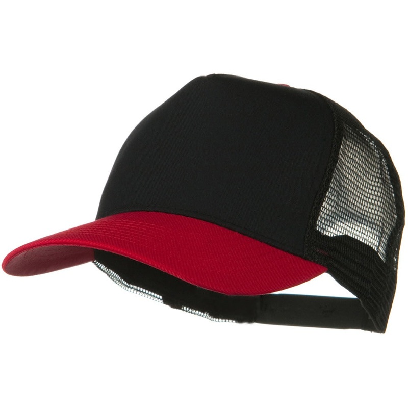 Two Tone Cotton Twill 5 panel Mesh Back Cap Black Red One Size