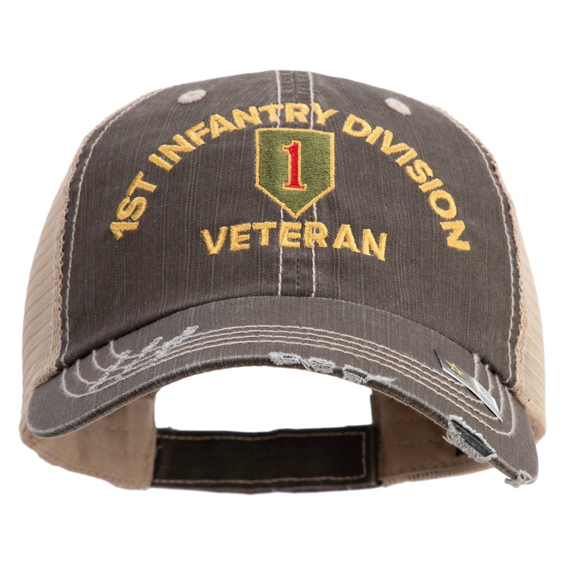U.S. Army 1st Infantry Division Embroidered Low Profile Special Cotton Mesh Cap Brown Khaki One Size