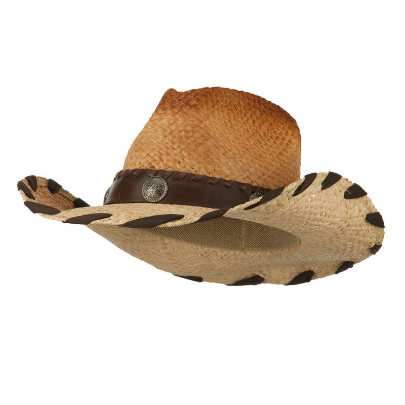 Woman’s Raffia Cowboy Hat with Leatherette Band Natural One Size
