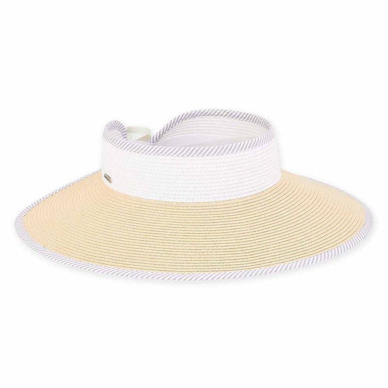 Wrap Around Visor Hat with Striped Trim – Sun ‘N’ Sand Hats Natural