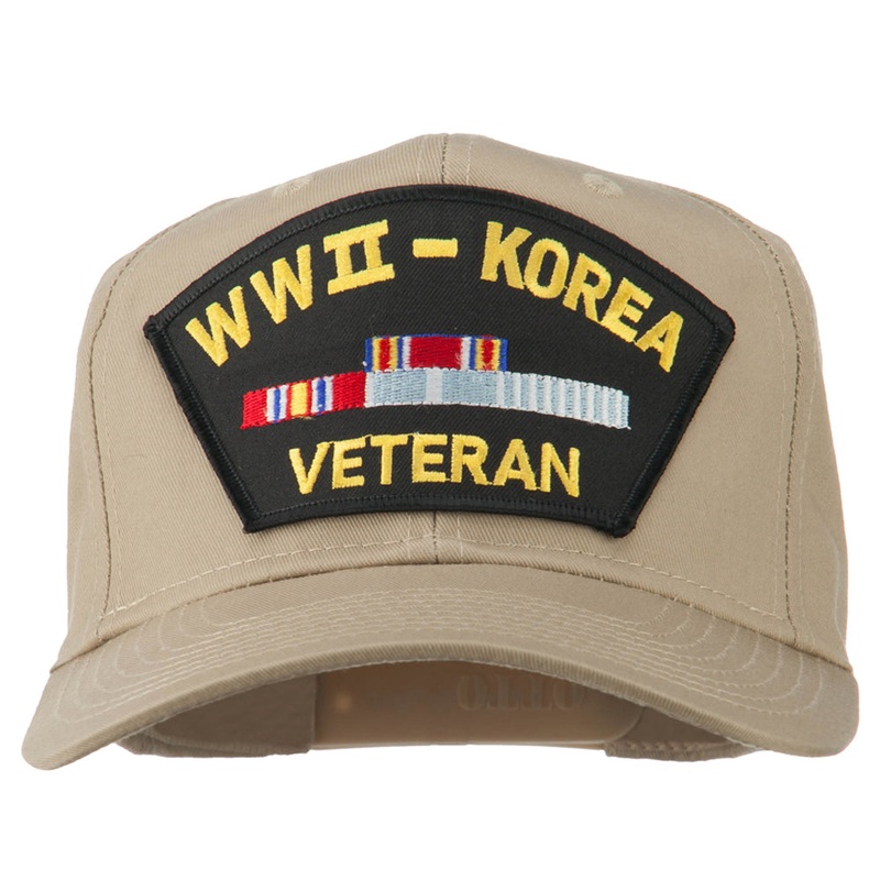 WWII Korean Veteran Patched Cotton Twill Cap Khaki One Size