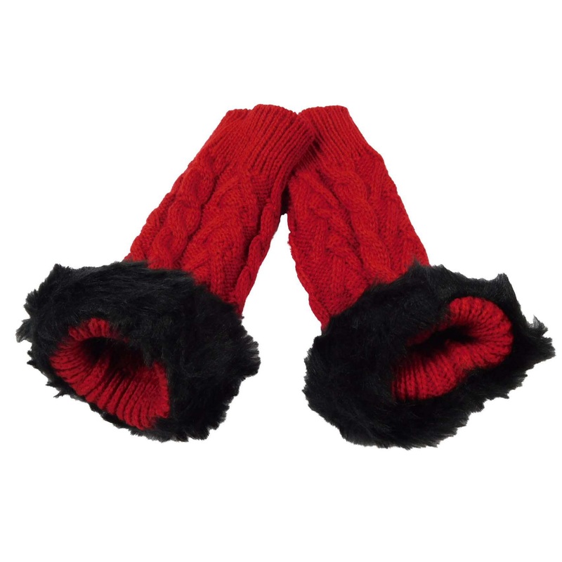Arm Warmer with Fur Trim Red
