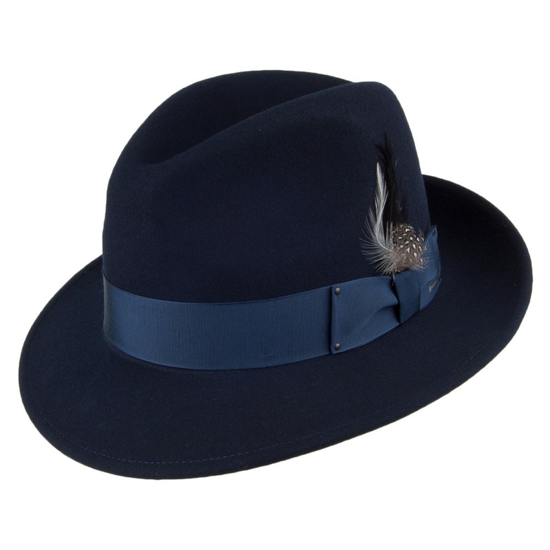 Bailey Hats Blixen Crushable Water Repellent Wool Felt Fedora Hat – Navy Blue S