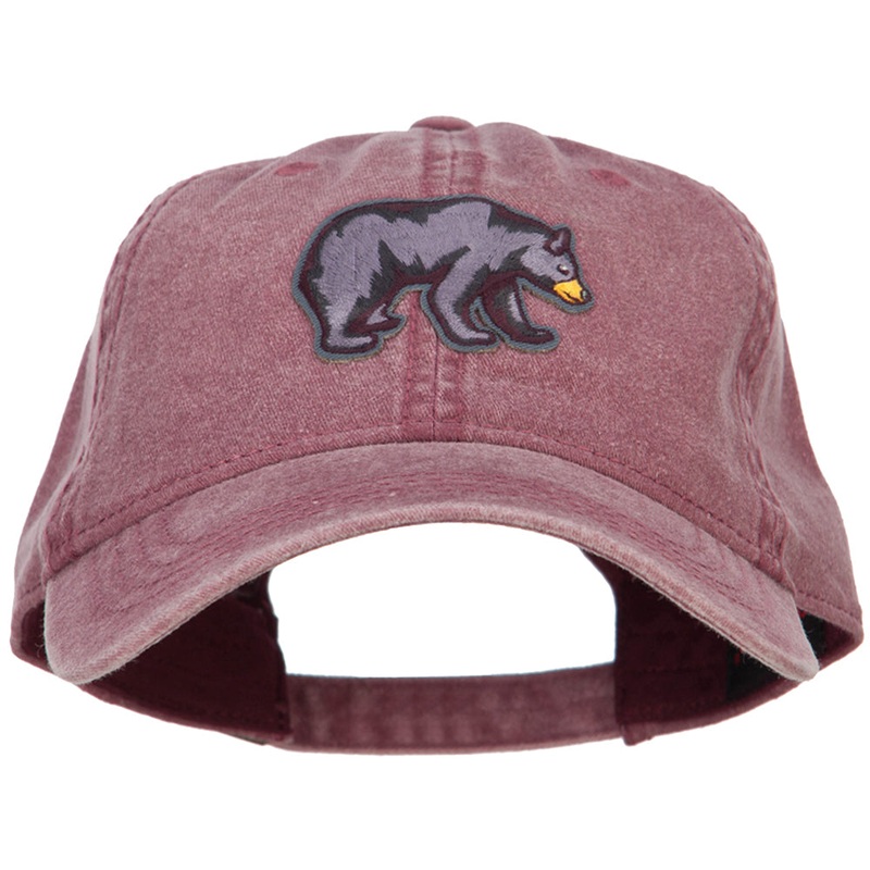 Black Bear Patched Washed Cotton Twill Cap Maroon One Size