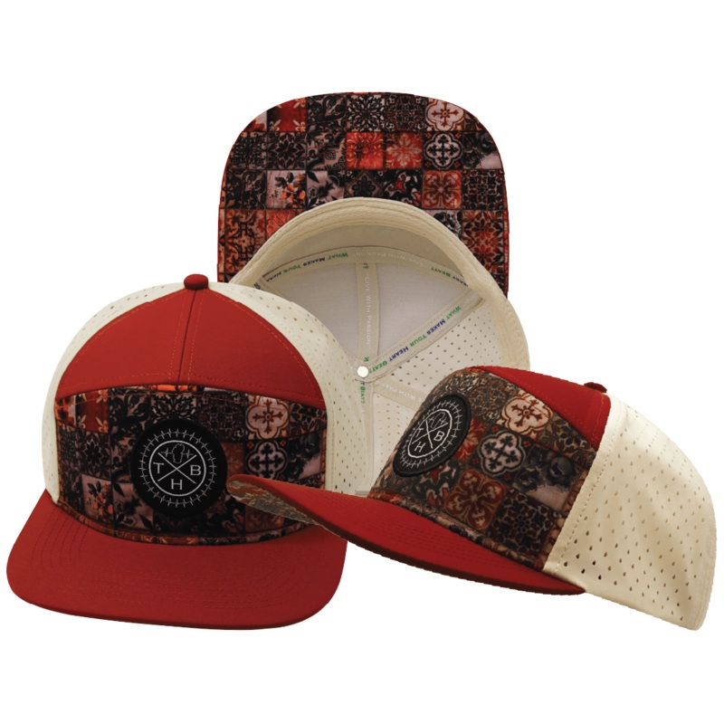 Color Vibes Hat – Flat Bill – Copper Stitch – Red Rock / Cream – Laser Mesh